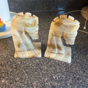 Vintage Onyx Horse Heads Hand Carved